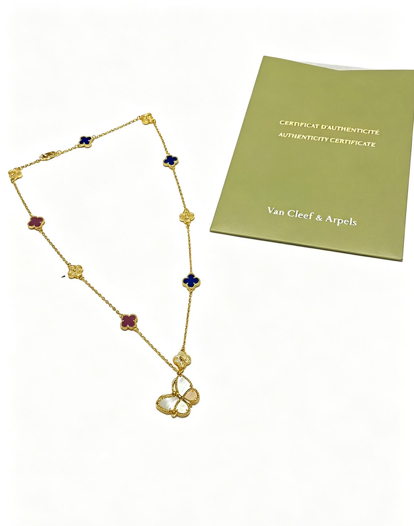 Van Cleef & Arpels Vintage Alhambra Gold Necklace with Butterfly Pendant